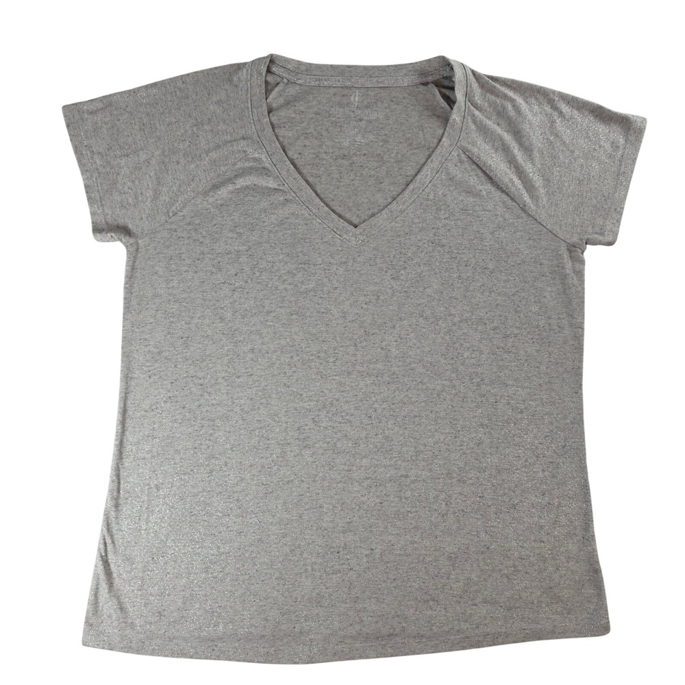 Juicy Couture Women Large Green T-Shirt V-Neck Shimmer Linen Blend Raglan Sleeve